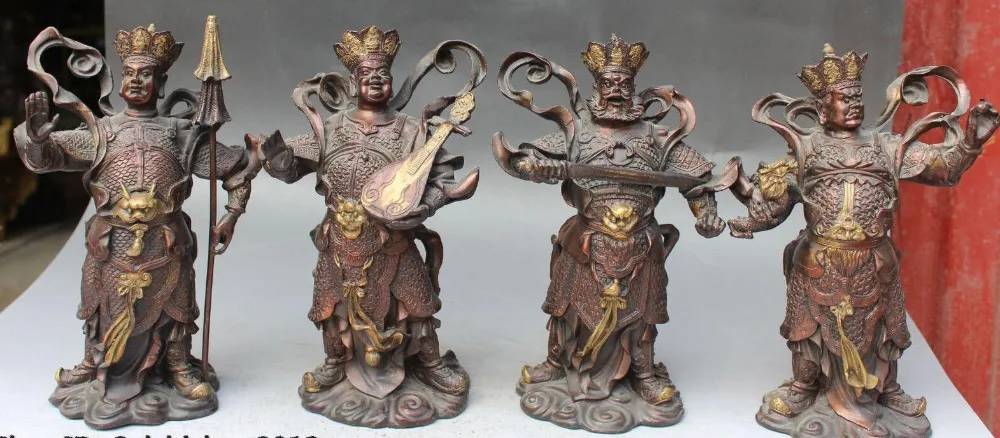 

6710939++Tibet Buddhism Temple Bronze Gilt 4 Four great Heavenly Kings Knight Statue Set