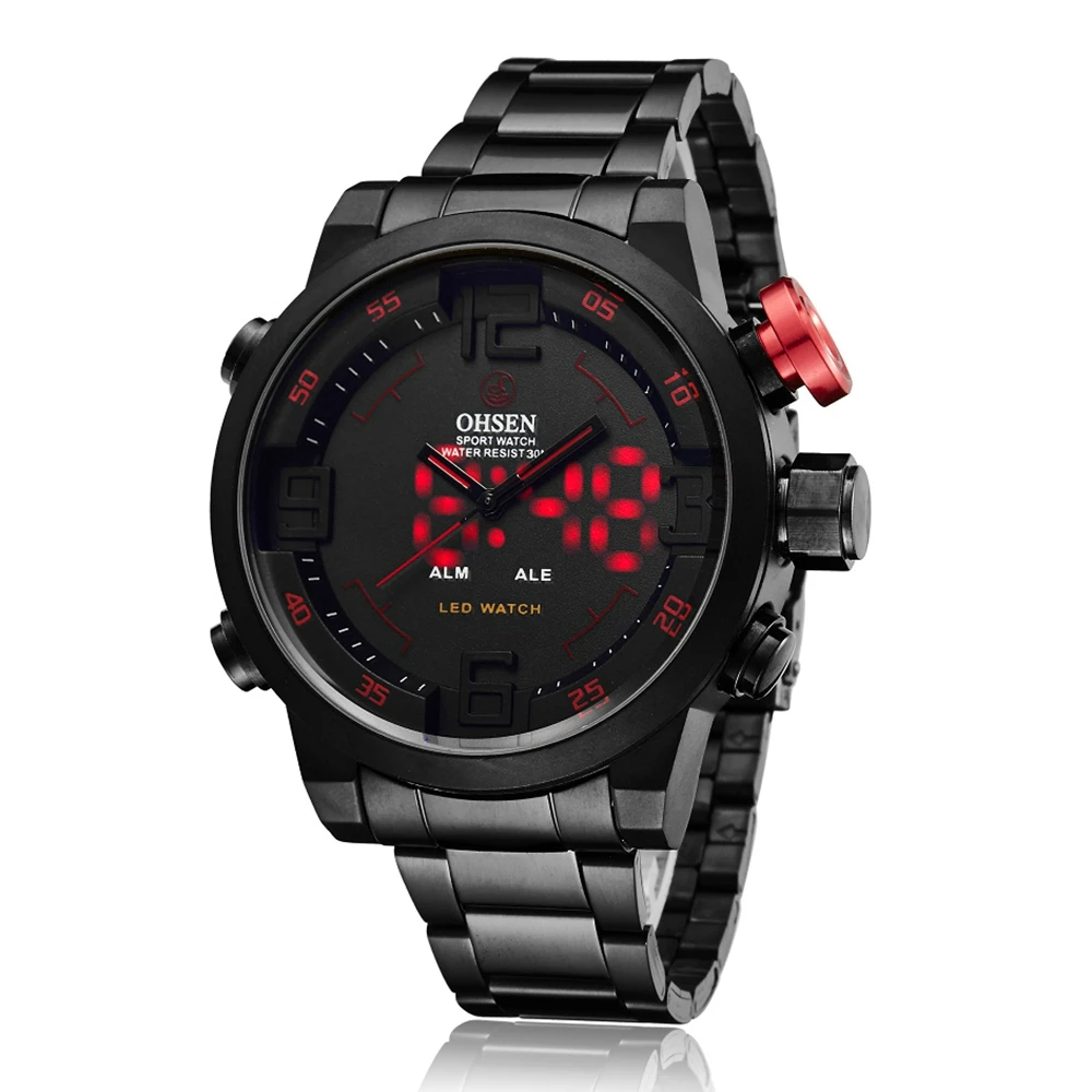 OHSEN бренд Цифровые кварцевые наручные часы Мужчины Мужской 3ATM повседневные уличные спортивные электронные Военные Светодиодные часы Relogio Hombre