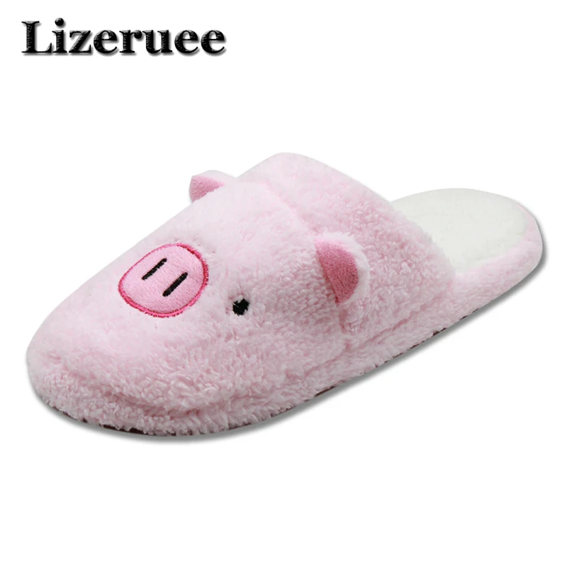 

New Arrival Women Cute Pig Home Floor Soft Stripe Slippers Female Comfortable Cotton-padded Warm Slippers Shoes HS032