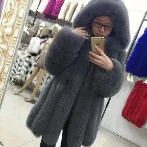 

Real fox fur coat new brand female warm fashion fox fur coat hood