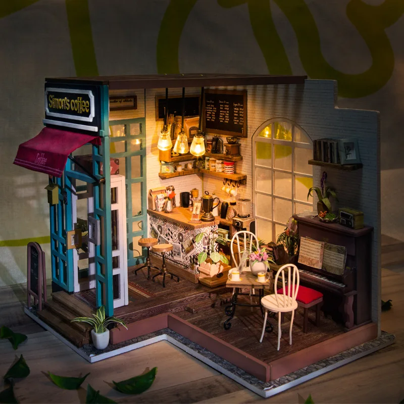 

DIY Model Doll House Miniature Dollhouse with Furnitures LED 3D Wooden House Toys For Children Birthday Handmade Crafts DG109 #E