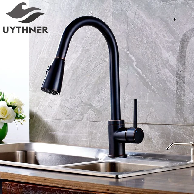 Best Offers  Uythner Luxury Pull Out Oil Rubbed Bronze Finish Kitchen Faucet Mixer Tap Single Hole Deck Mounted Factory Direct Sale