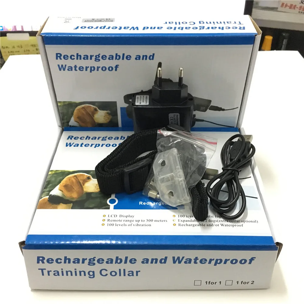 

20set/lot* (2 dog) 300M Rechargeable and Waterproof Remote 100LV Shock Pet Dog Training Bark Stop Collar with LCD Display