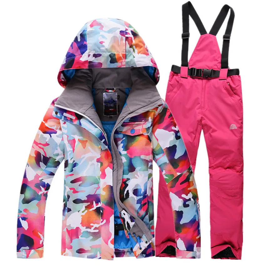 

Warm Ski Camouflage Suits Cotton Polyester Broadcloth Womens Skiboarding Suits Set Windproof Breathable Outdoor Warmth Coat Pant