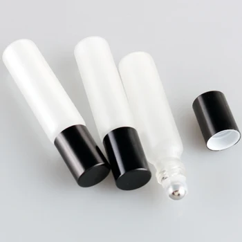 

100Pieces/Lot 10ML Frosted Glass Roll on Perfume Bottle With Black Cap For Essential Oils Empty Cosmetic Vial With Steel Beads