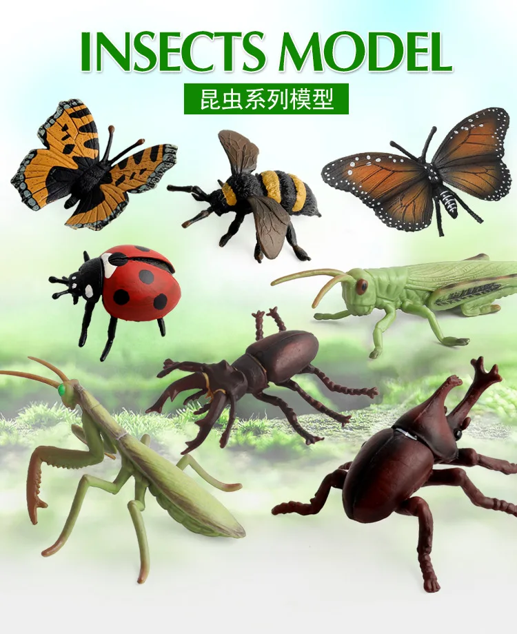 10 шт. Животные модель бабочки Кузнечик Coccinella пчелы Mantis Uang Жук экшен-фигурки ПВХ