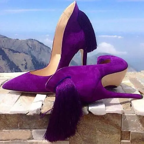 Brand tassel fringe heels pumps long fringe pointy high heels sexy tassel suede high heels pumps ladies shoes free shipping