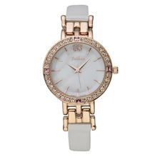 Julius Lady Women s Watch Japan Quartz Hours Best Fashion Dress Shell Leather Bracelet Girl Rhinestone