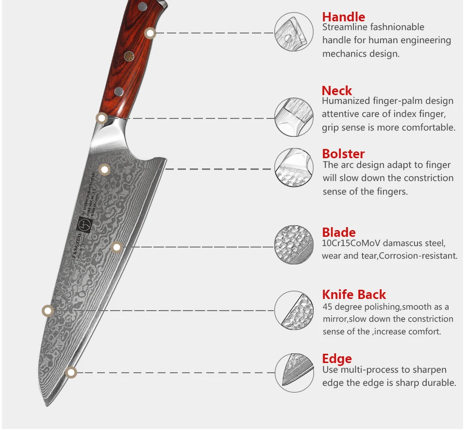 FANGZUO 8,5 дюймов поварские ножи высокоуглеродистые VG10 японский 67 слой дамасский кухонный нож из нержавеющей стали Gyuto нож палисандр ручка