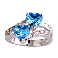 lingmei Wholesale Fashion New Jewelry Women Heart Dazzling Blue & White Topaz Silver Ring Size 6 7 8 9 10 11 12 Free Shipping