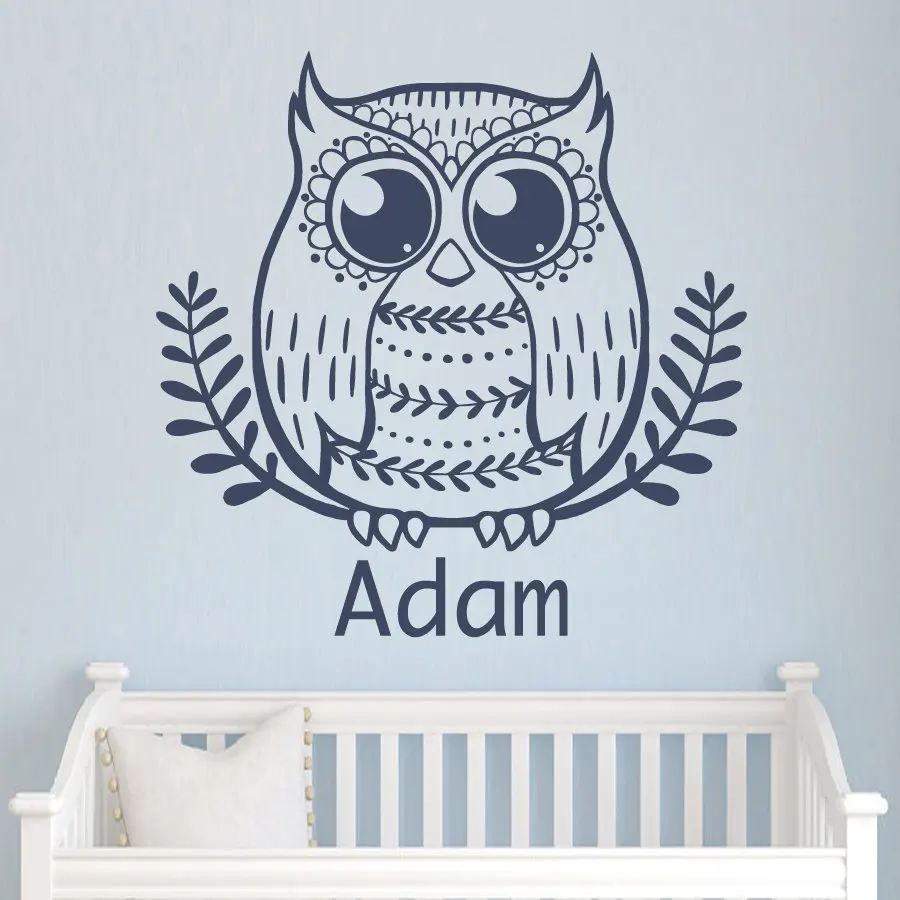 

Owl Leaves Frame Custom Name Bedroom Decoration Vinyl Art Removable Wall Sticker Design Poster Mural Decals Decor W274