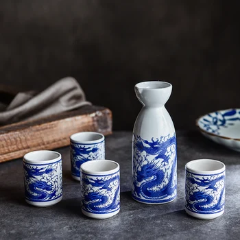 

Household Japanese style ceramic liquor tableware wine cup pot antique separator yellow wine sake bottle tray small wine set