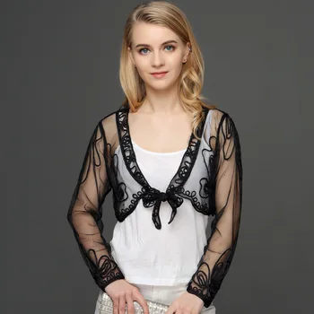 

BLINGSTORY European New Fashion Summer Mother's Lace Long Sleeve Hollow Out Sunscreen Embroidery Shawl Jackets MIN381