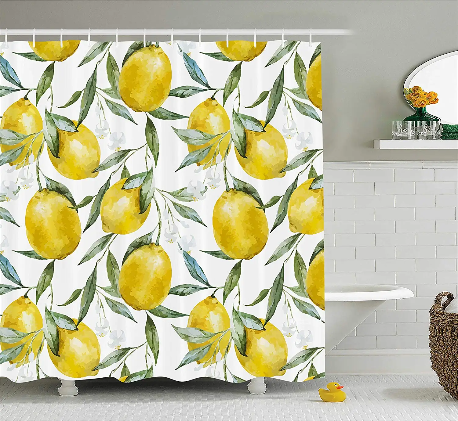 

Shower Curtain Vibrant Citrus Branch Blooms Plant Garden Elegance Bathroom Set Hooks Long Olive Green Yellow