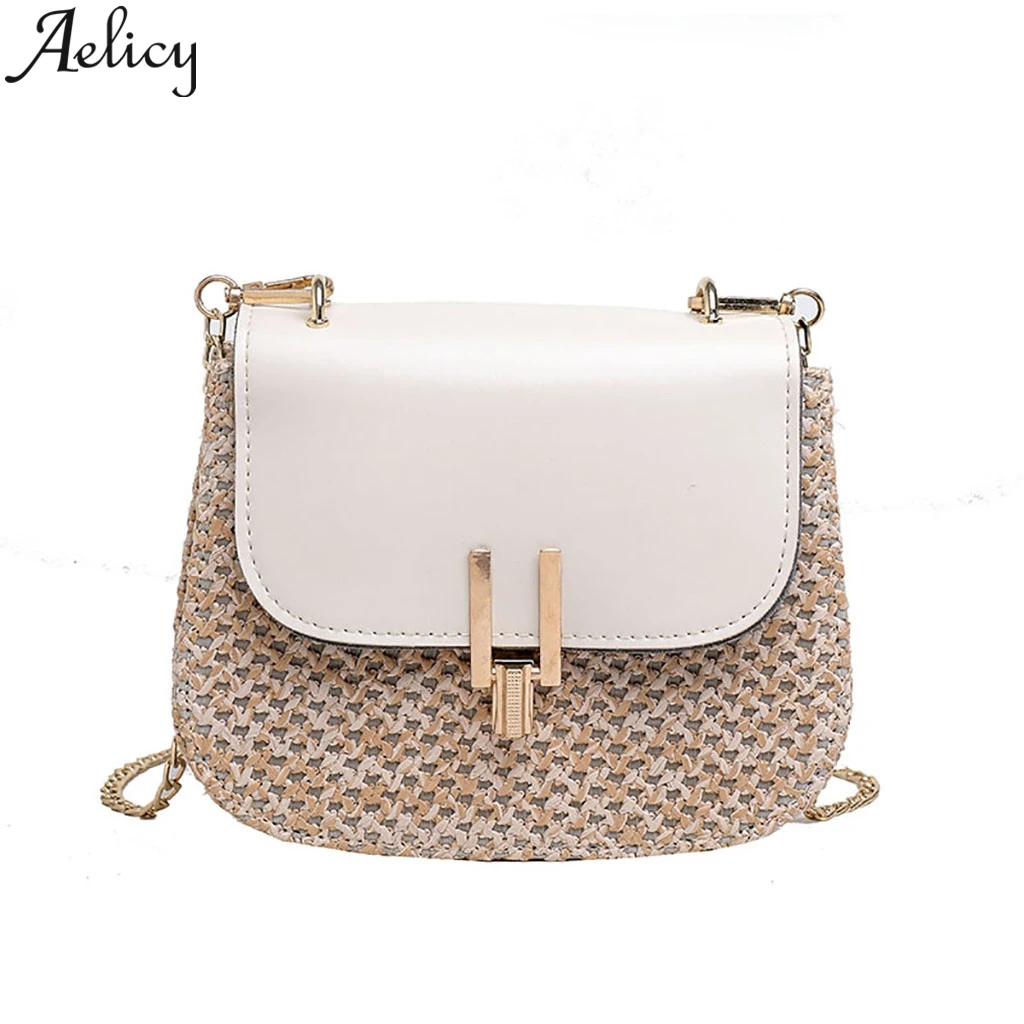 

Aelicy Fashion Women Straw Versatile Messenger Bag Fashion Single Shoulder Small Square Bag Straw Handbags Tote Bag Summer
