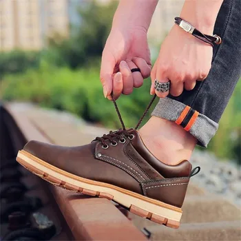 

2019 Men Casual Leather Shoes Men Martins Leather Shoes Work Safety Shoes Winter Waterproof Ankle Botas