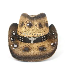 Новая соломенная открытая западная ковбойская шляпа для женщин и мужчин HandmadePunk Sombrero Hombre пляжная ковбойская джазовая шляпа от солнца размер 56-58 см