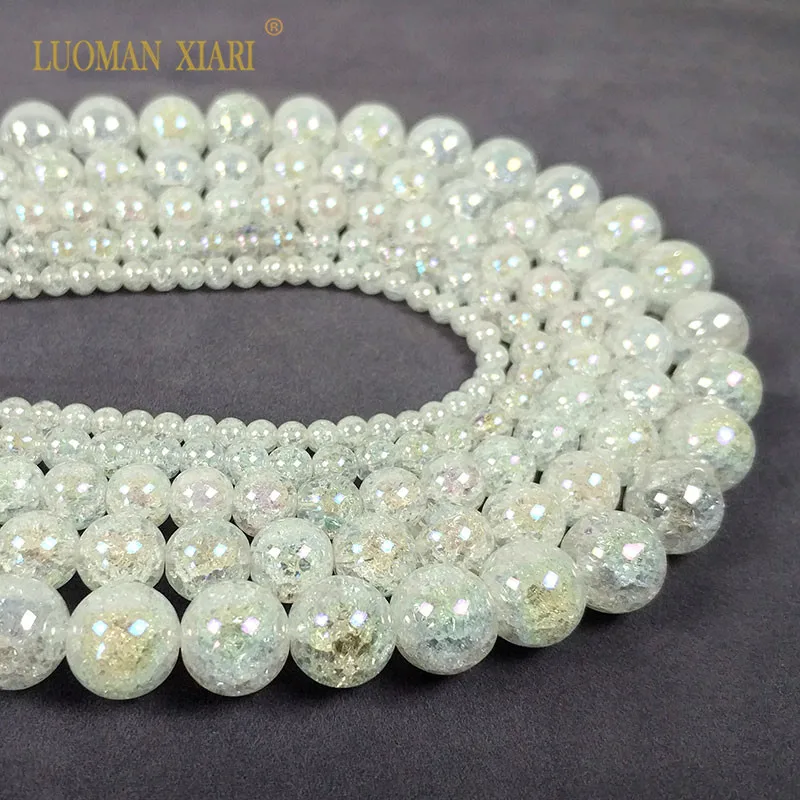 

Wholesale Natural AB Color Snow Cracked Crystal Stone Round Beads For Jewelry Making DIY Bracelet Necklace 4/6/8/10/12mm 15.5''