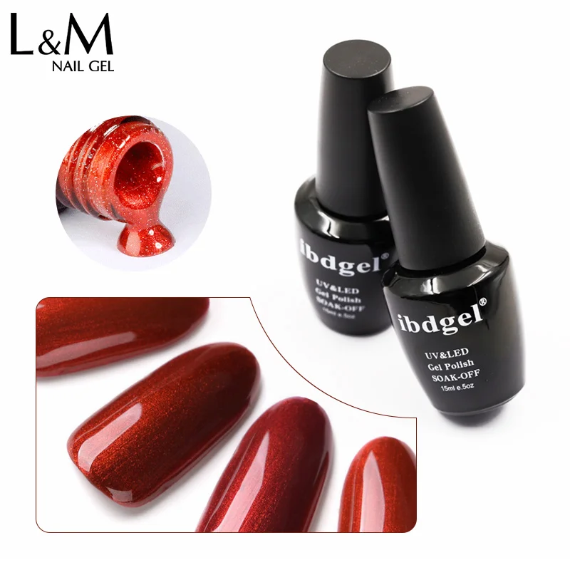 

6 pcs ibdgel Brand Royal red gel polish soak off UV/LED Nail gel 15 ml black bottle