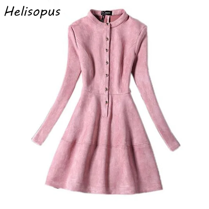 

Helisopus Fashion Women Autumn Spring Dress Long Sleeve Faux Suede Dress Bodycon Prom Party Dresses