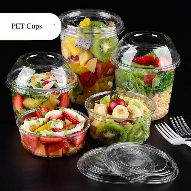 100x Disposable Plastic Cup Juice Cups Smoothies Fruit Salad Bowl Food