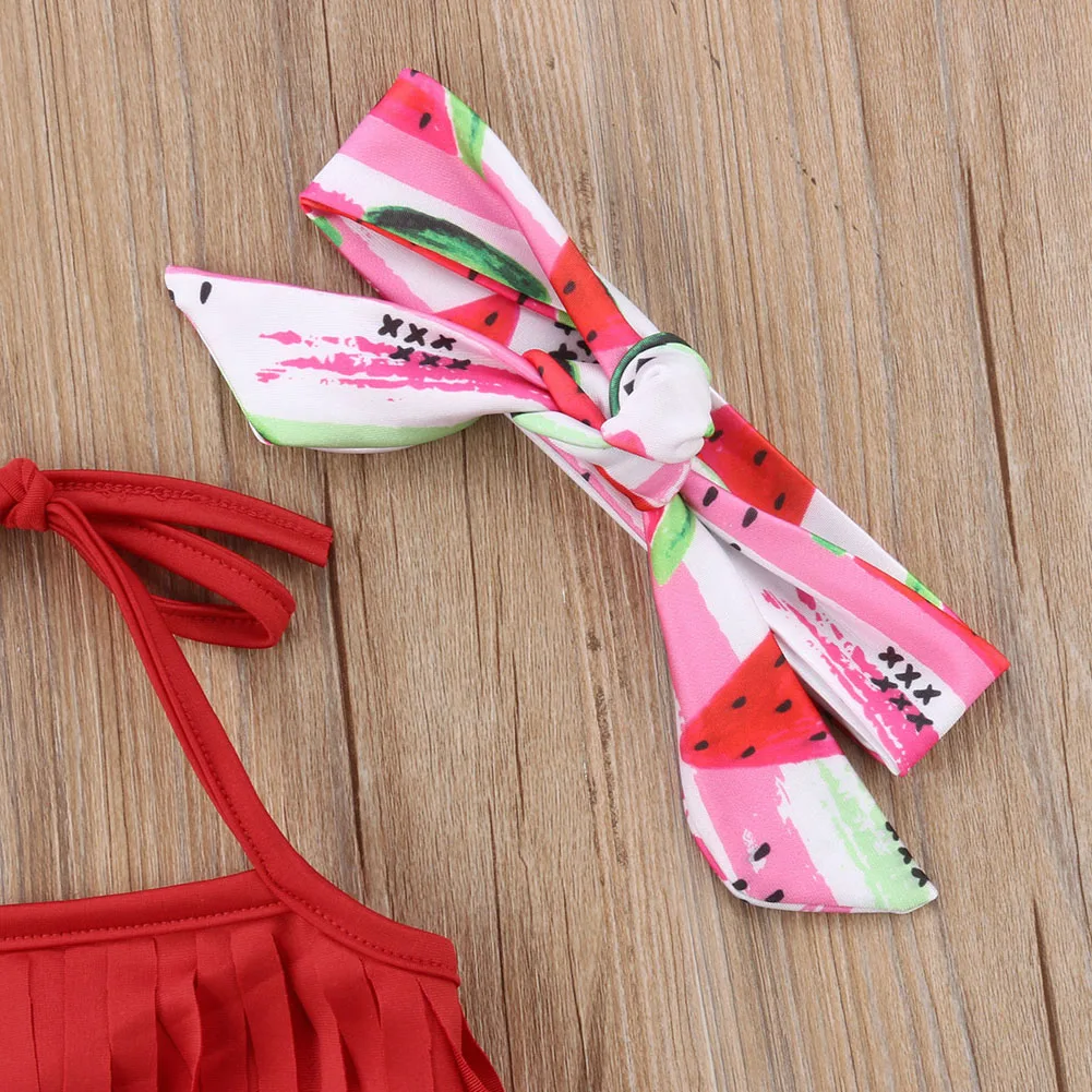 Летний купальный костюм для новорожденных девочек, бикини с кисточками, комплект из 2 предметов, купальный костюм на бретельках с фруктами, пляжная одежда, купальный костюм