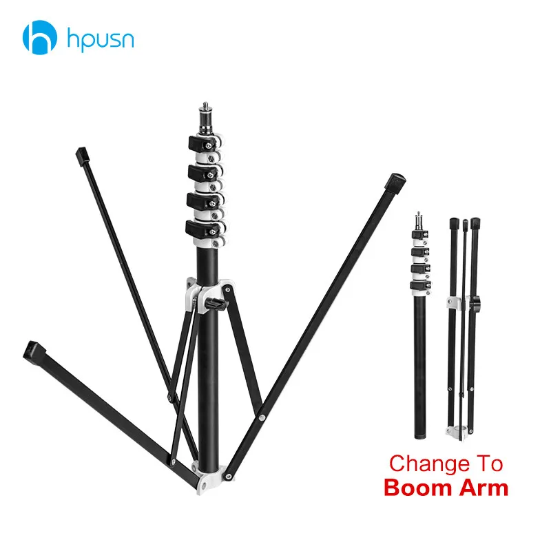  5 sections 6.9ft/210cm Light Stand Metal Portable Foldable Tripod Boom Arm for Studio Flash Light L
