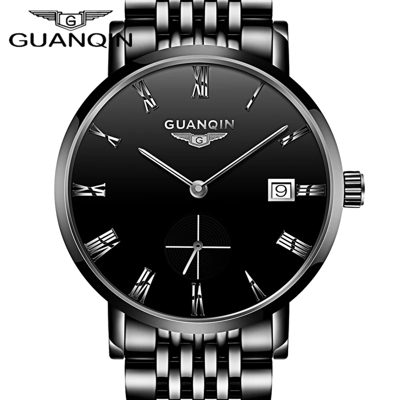 

New GUANQIN Black Watch Man Luxury Automatic Mechanical Wristwatches 9.5 mm Thickness Male Clock with Tool Support Drop Shipping