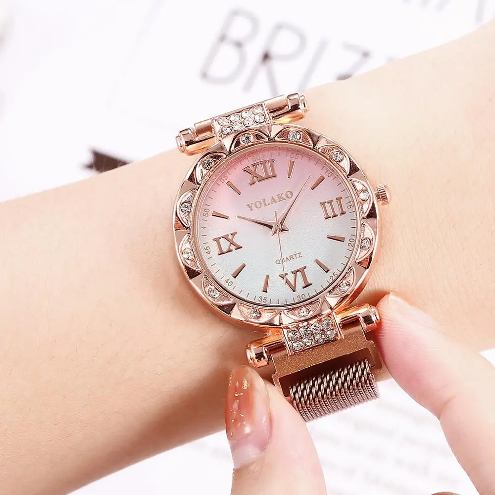 Креативный циферблат магнитные часы женские серебряные модные часы женские роскошные бриллиантовые женские платья кварцевые наручные часы relogio feminino