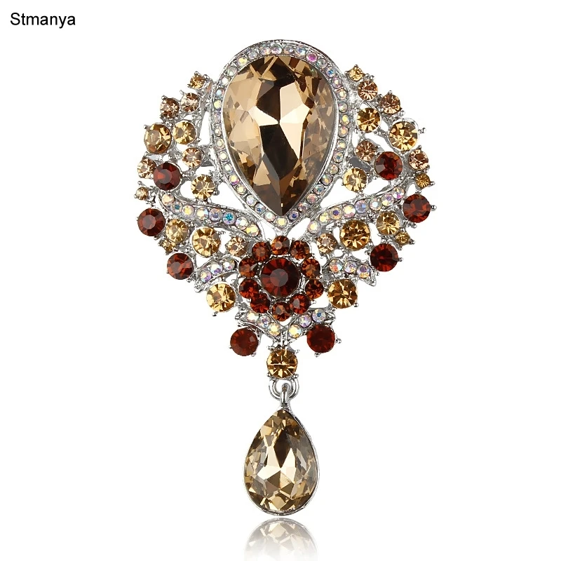 

New Fashion Rhinestone Brooches Flower Vintage Brooch Pins Water droplets Brooches For Women Brooch jewelry accessories H1025