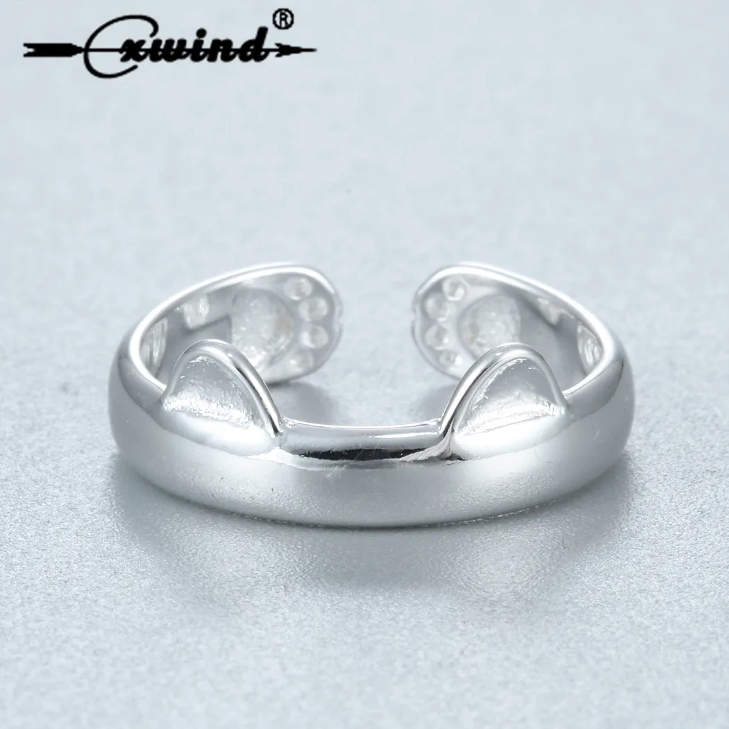 

Cxwind 925 Silver Charm Kitty Cat Ear Ring Bear Ear Midi Finger Boho Ring For Women Girl Child Gifts Adjustable Rings Bijoux