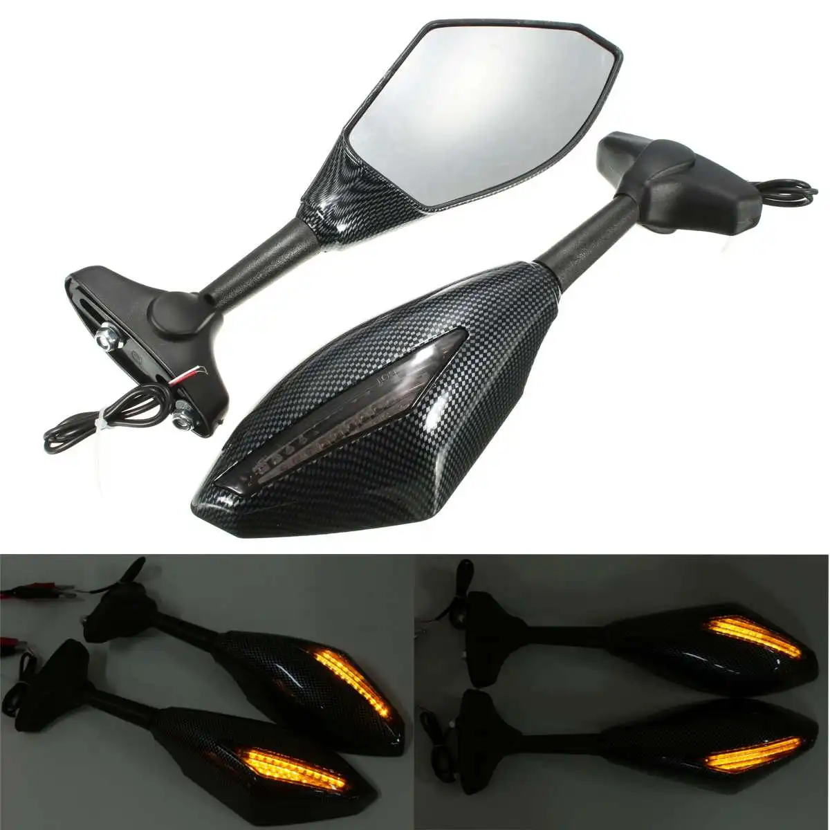 

2pcs Carbon LED Intergrated Turn Signal Mirror For Yamaha FZR 400 600 600R YZF R1 R6