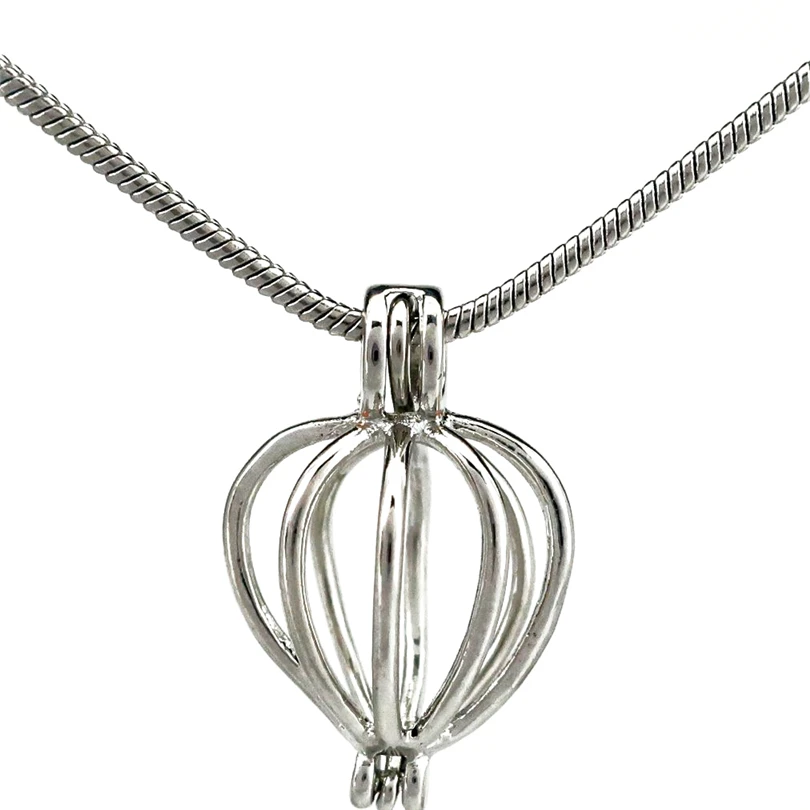 S-K64 Heart Ball Beads Cage Pendant Essential Oil Diffuser Pearl Locket Stainless 22'' Snake Chain Necklace | Украшения и