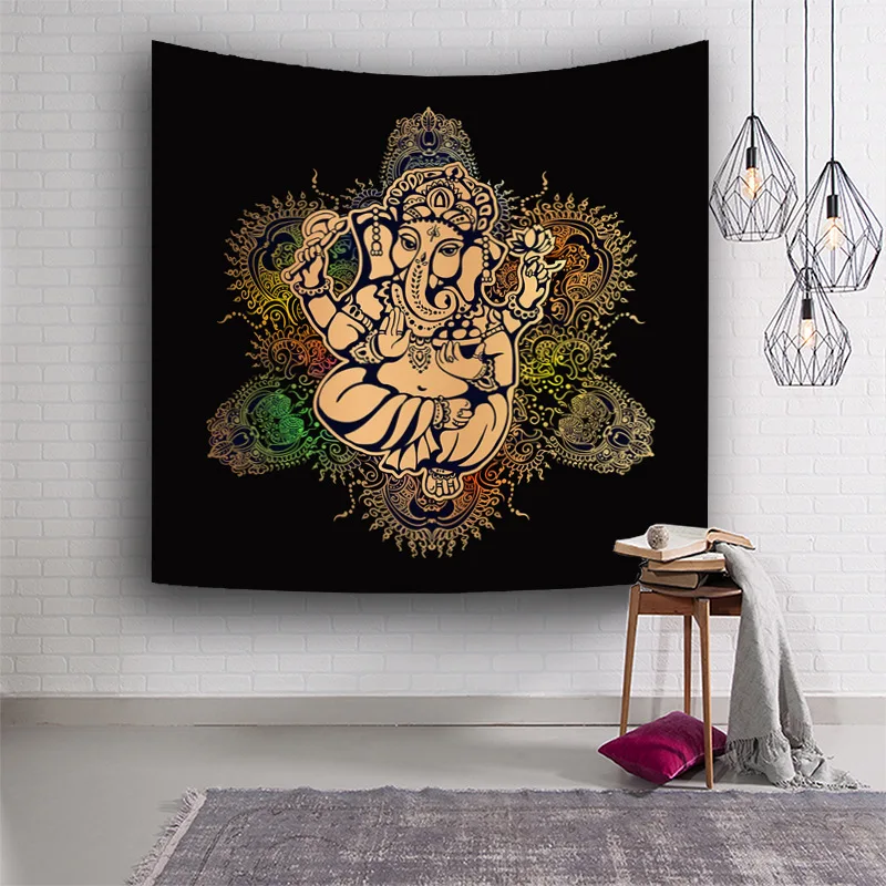 

Tribal Elephant mandala Tapestry Animal Boho Golden Printed Wall Hanging Ethnic Indian God Art Carpet Decorative Tapestry