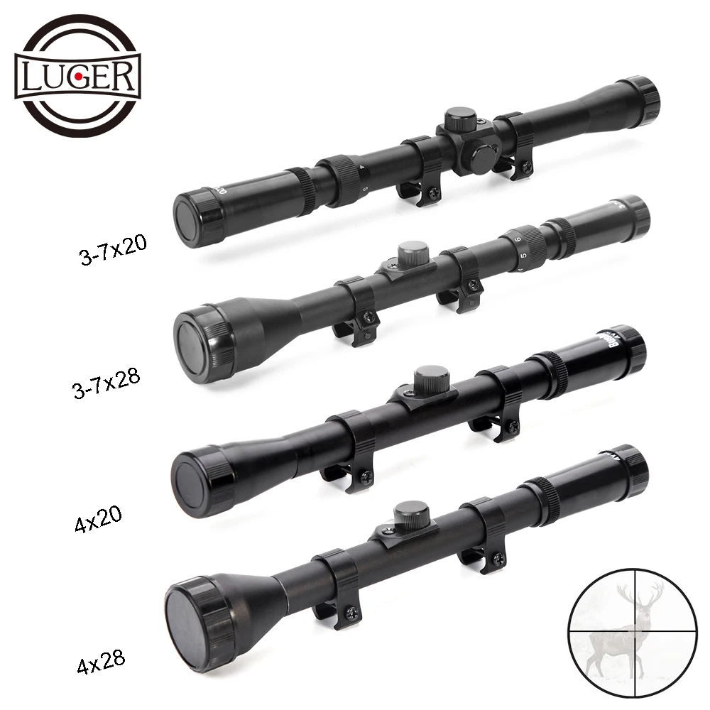 لوغر 4x20 Riflescopes 3-7X28 التكتيكية البصريات جهاز الرؤية العاكس التقاطع نطاق 4X28 مسدس هواء بندقية نطاق 3-7x20 نطاقات