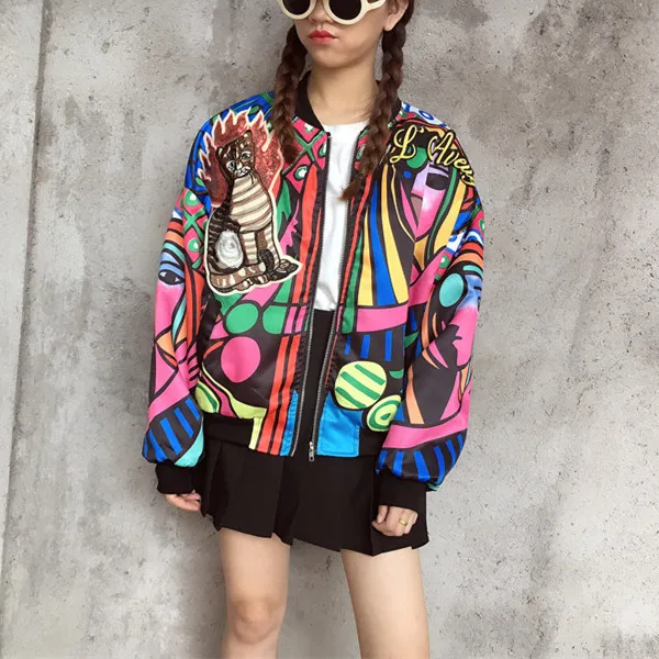 2017Autumn Women Sequins Embroidery Bomber Jacket Ladies