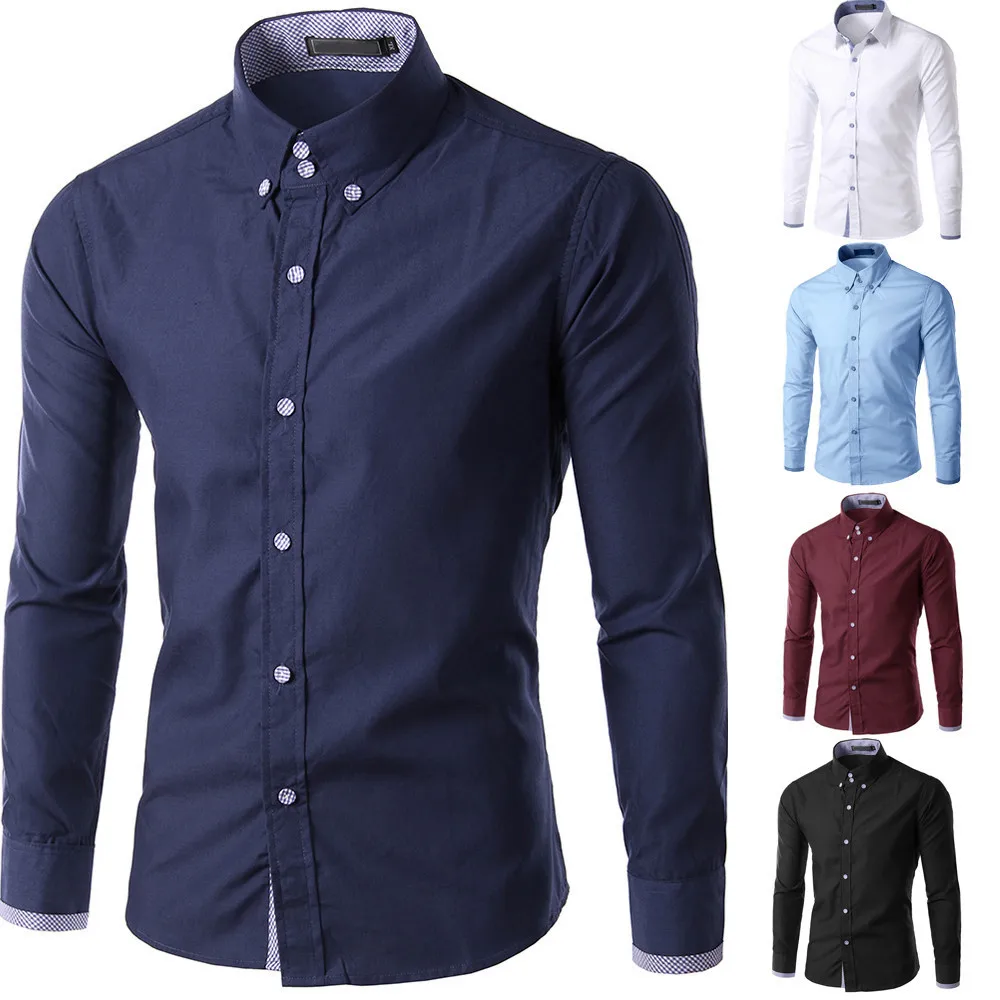 Рубашка Chemise Homme, с длинным рукавом, на пуговицах, лето, осень, мужская повседневная одежда, облегающая, на каждый день, для мужчин, s, модные футболки, однотонный, хлопок, для пляжа C