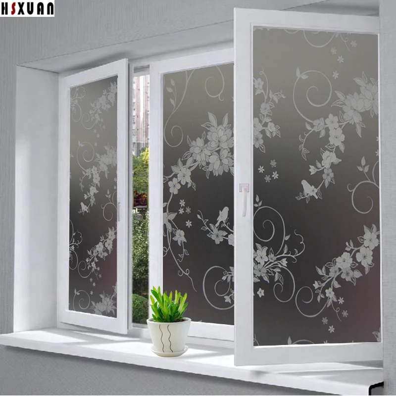 Self Adhesive glue decorative Window Film 45x100cm white floral pattern