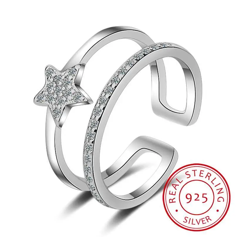 

Dazzling Micro Cz Star 925 Sterling Silver Ring For Women Multi-layer Opening Index Finger Rings S-r342