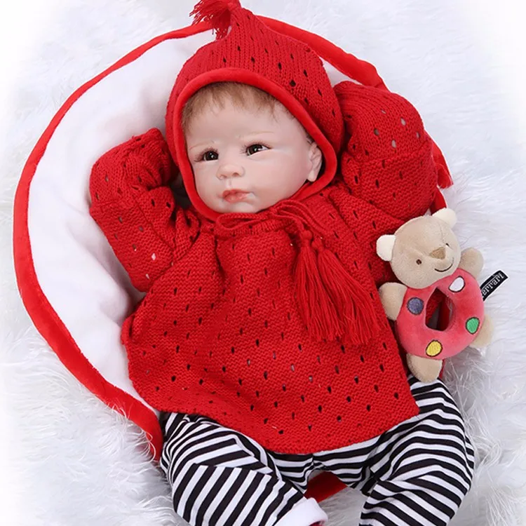 

55cm Silicone Reborn Dolls Lifelike Baby Newborn Christmas Gift red handmade clothes bedtime birthday gifts for sale toys