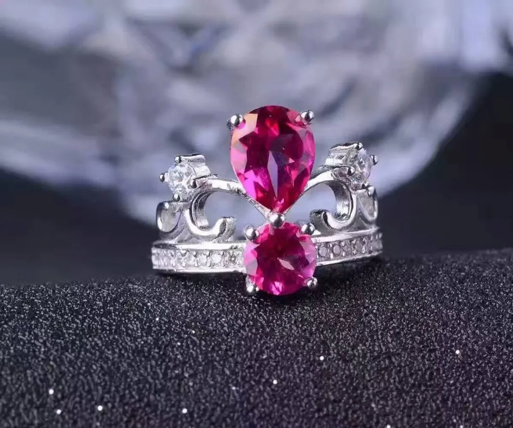 Натуральный розовый топаз драгоценный камень кольцо с натуральными драгоценными камнями кольцо 925 пробы Серебряный Модный роскошная Корона две руки женские вечерние ювелирные украшения