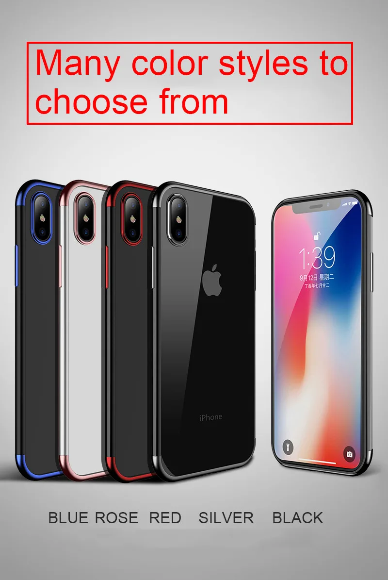 TOMKAS Luxury Case For iPhone X 10 Phone 7 8 6 Cases Transparent Cover Plating TPU Fitted Case For iPhone X 8 7 6 6S Plus (11)