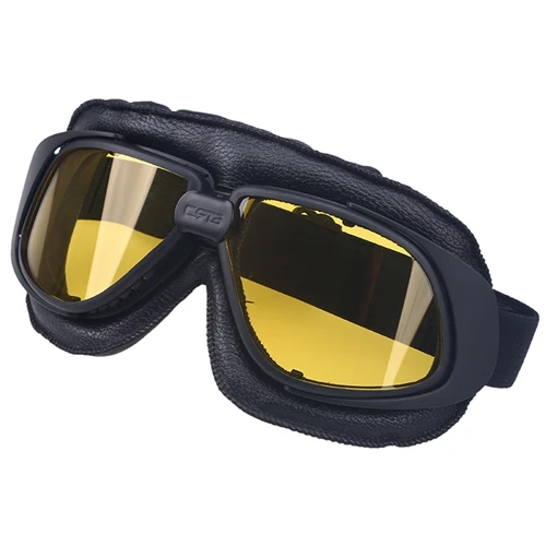 POSSBAY черные кожаные очки солнцезащитные лыжные очки мотокросса пилот для мотоцикла Harley Пользовательские байкерские крейсерские шлемы велосипедные очки - Цвет: Yellow Lens