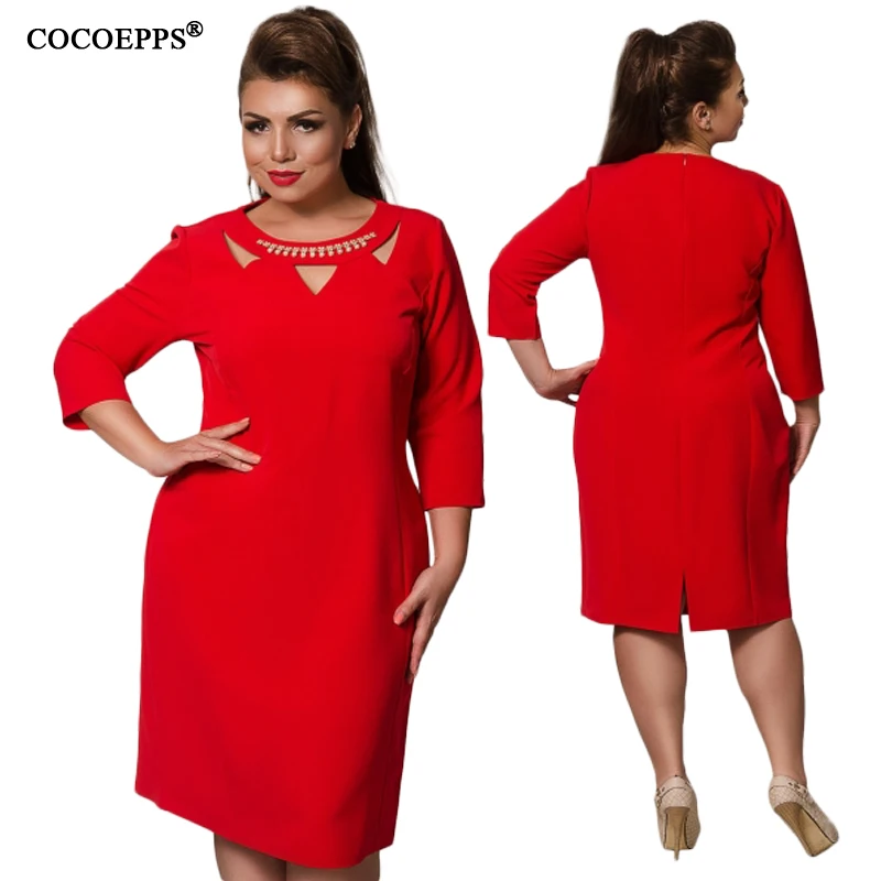 COCOEPPS L-6XL, с длинным рукавом, утолщенное осеннее платье, с круглым вырезом, элегантное, офисное, Повседневное платье, женская одежда размера плюс, Vestidos