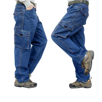 

Man Jeans Men Pants Blue straight Cotton Male Denim Brand Jeans More pocket overalls