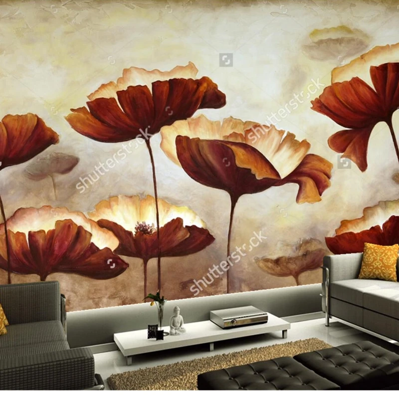 カスタムレトロ壁紙 ポピーポピーフィールドでテクスチャ フォト壁画用リビングルーム寝室のレストランの背景の壁の壁紙 Wallpaper Modern Wallpaper Butterflymurals Artwork Aliexpress