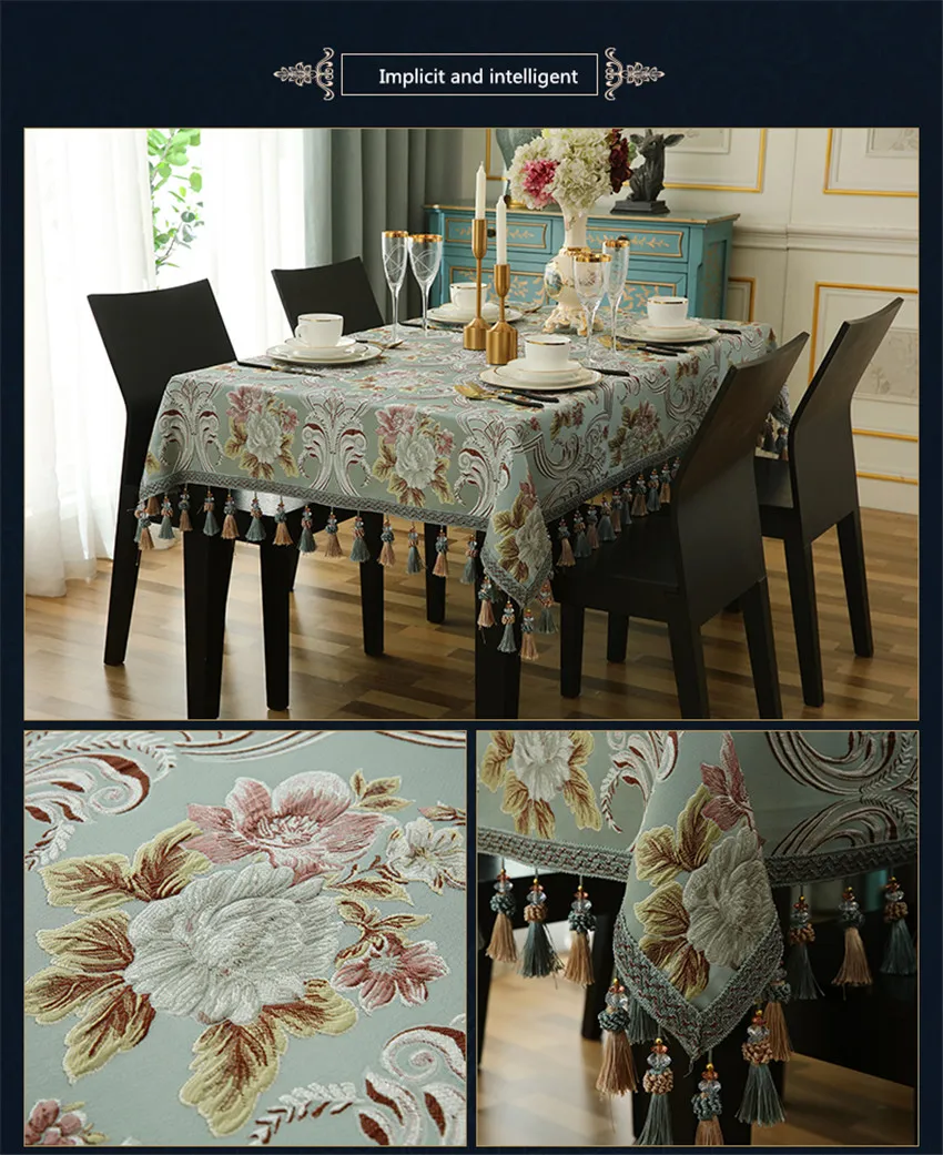 Luxury European style table cloth with Hanging ear Tablecloth for home kitchen accessories ramadan decoration table cloth