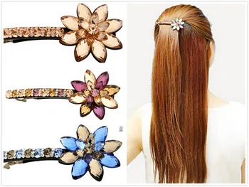 

Buena New Products forehead jewelry hair clip for Women Bright Crystal flowers Clip Hair Accessorios para Cabelo hairpin LS3013