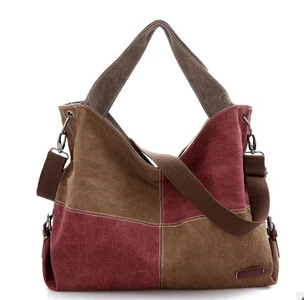Новая Дизайнерская Женская Холщовая Сумка контрастного цвета, сумка на плечо - Цвет: Коричневый