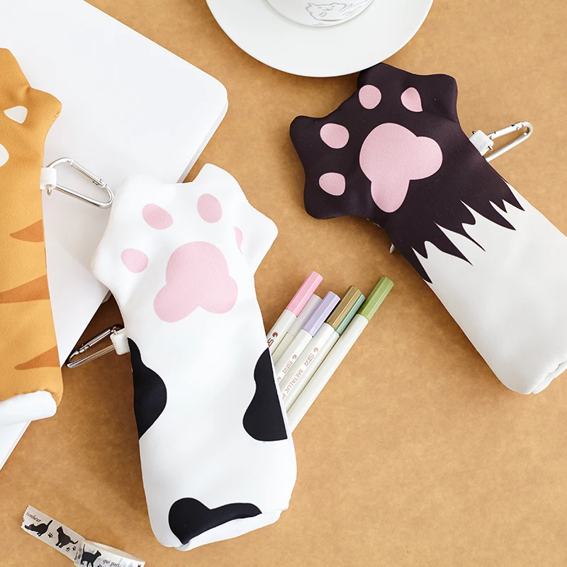 

TOPSTHINK Cats paw pencil pouch creative PS pencil bag with hanging on the bag cute novelty soft pencil case for girl